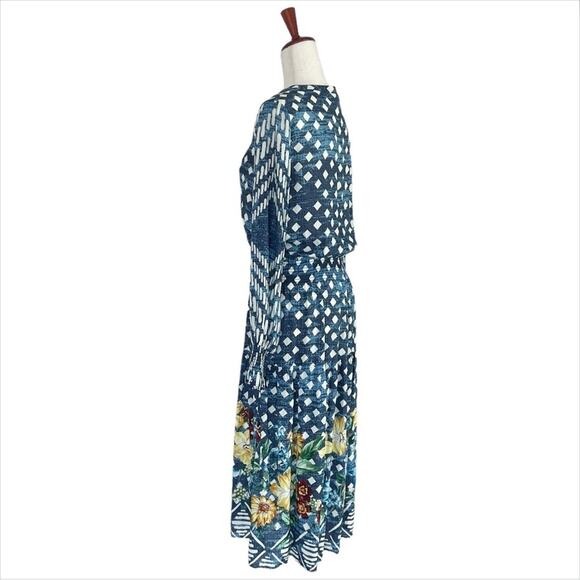 JOHNNY WAS Ciaga Mixed-Print Maxi Coverup Dress Blue Floral Geometric Size S - Picture 9 of 11